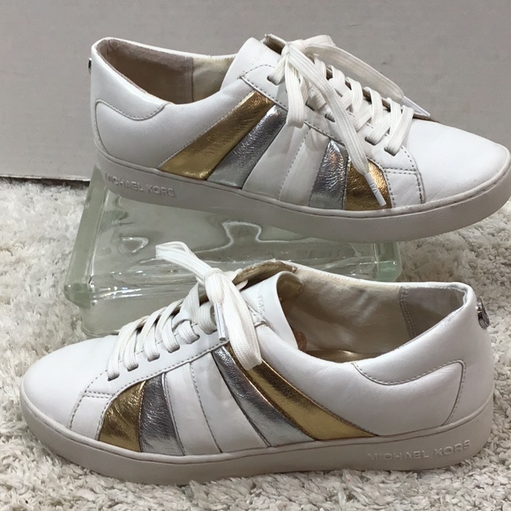 Michael Kors leather metallic stripe sneakers 8